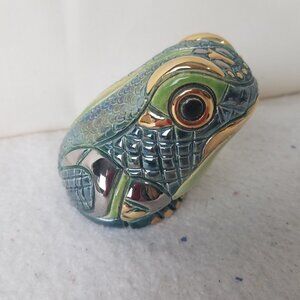 RINCONADA Artesania FROG figurine Platinum Gold trims hand crafted heavy green